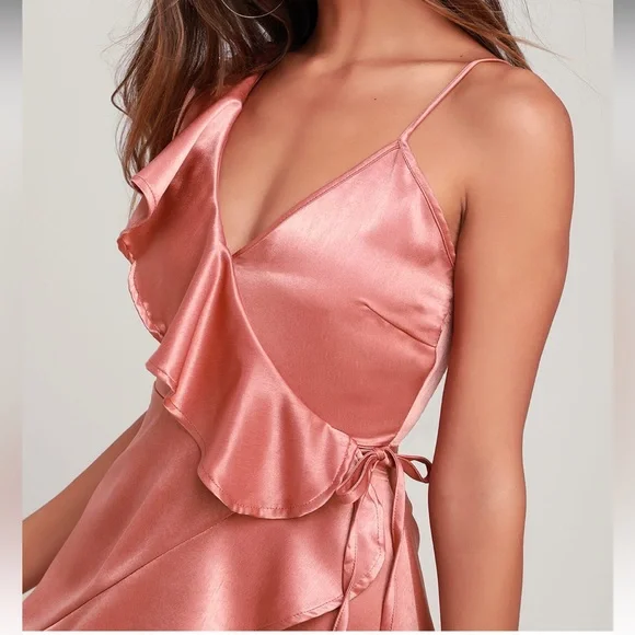 Jack by BB Dakota Blush Pink Satin Ruffled Mini Dress - Picture 3 of 8